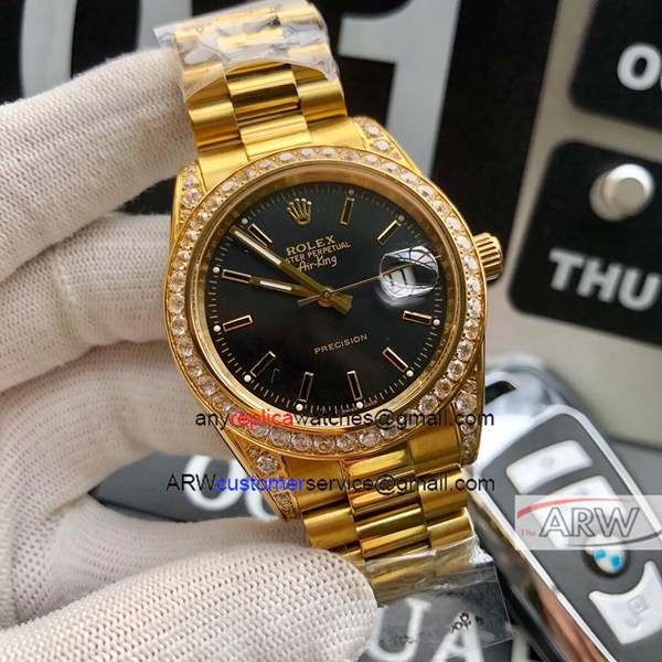 Rolex Air-King Yellow Gold Diamond Replica Watch - New Style
